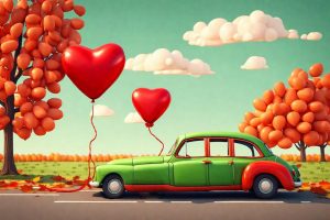 Автомобиль с шариками в виде сердца