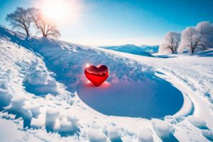 Красное сердце в снегу