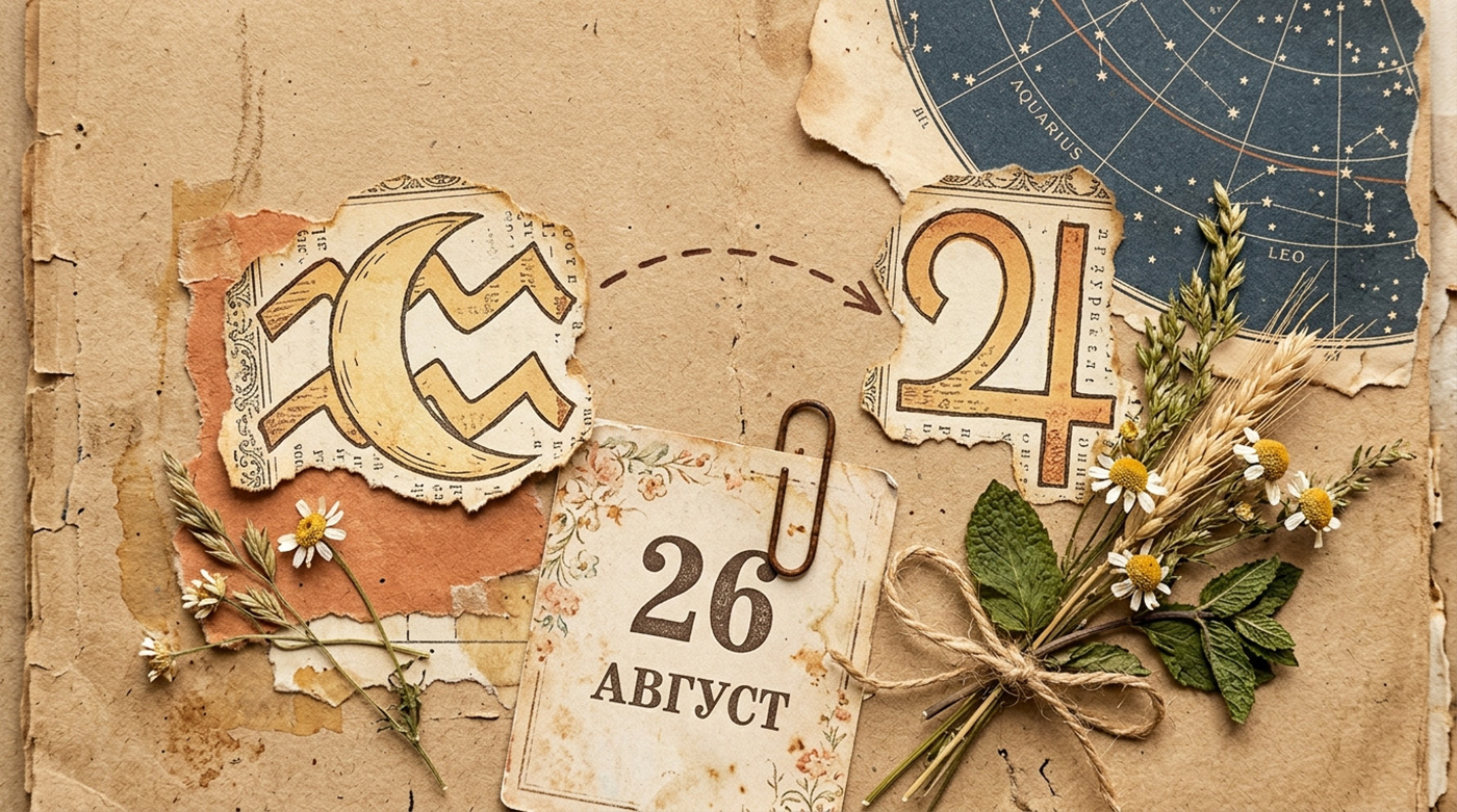 Иллюстрация в стиле скрап-букинг для гороскопа на 26 августа