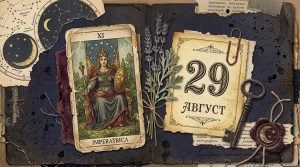Иллюстрация в стиле мистического скрап-букинга для таро-гороскопа на 29 августа