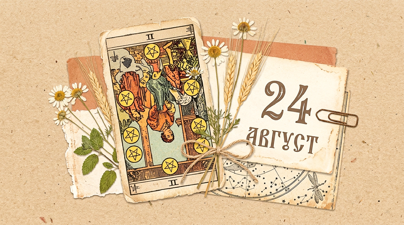 Иллюстрация в стиле скрап-букинг для таро-гороскопа на 24 августа