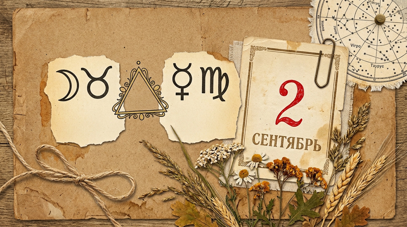 Иллюстрация в стиле скрап-букинга для статьи о гороскопе на 2 сентября