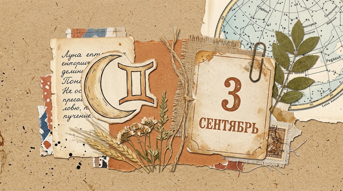 Иллюстрация в стиле скрап-букинга для гороскопа на 3 сентября
