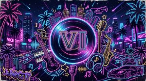 Иллюстрация в стиле городского коллажа для статьи о саундтреке GTA VI
