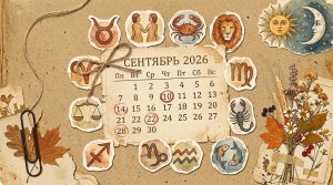 Иллюстрация в стиле скрап-букинга для гороскопа на сентябрь 2026