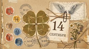Иллюстрация в стиле скрап-букинга для гороскопа удачи на 14 сентября
