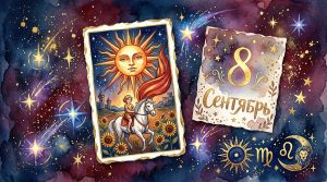 Иллюстрация в стиле насыщенной акварели для таро-гороскопа на 8 сентября