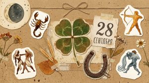 Иллюстрация в стиле скрап-букинга для гороскопа удачи на 28 сентября