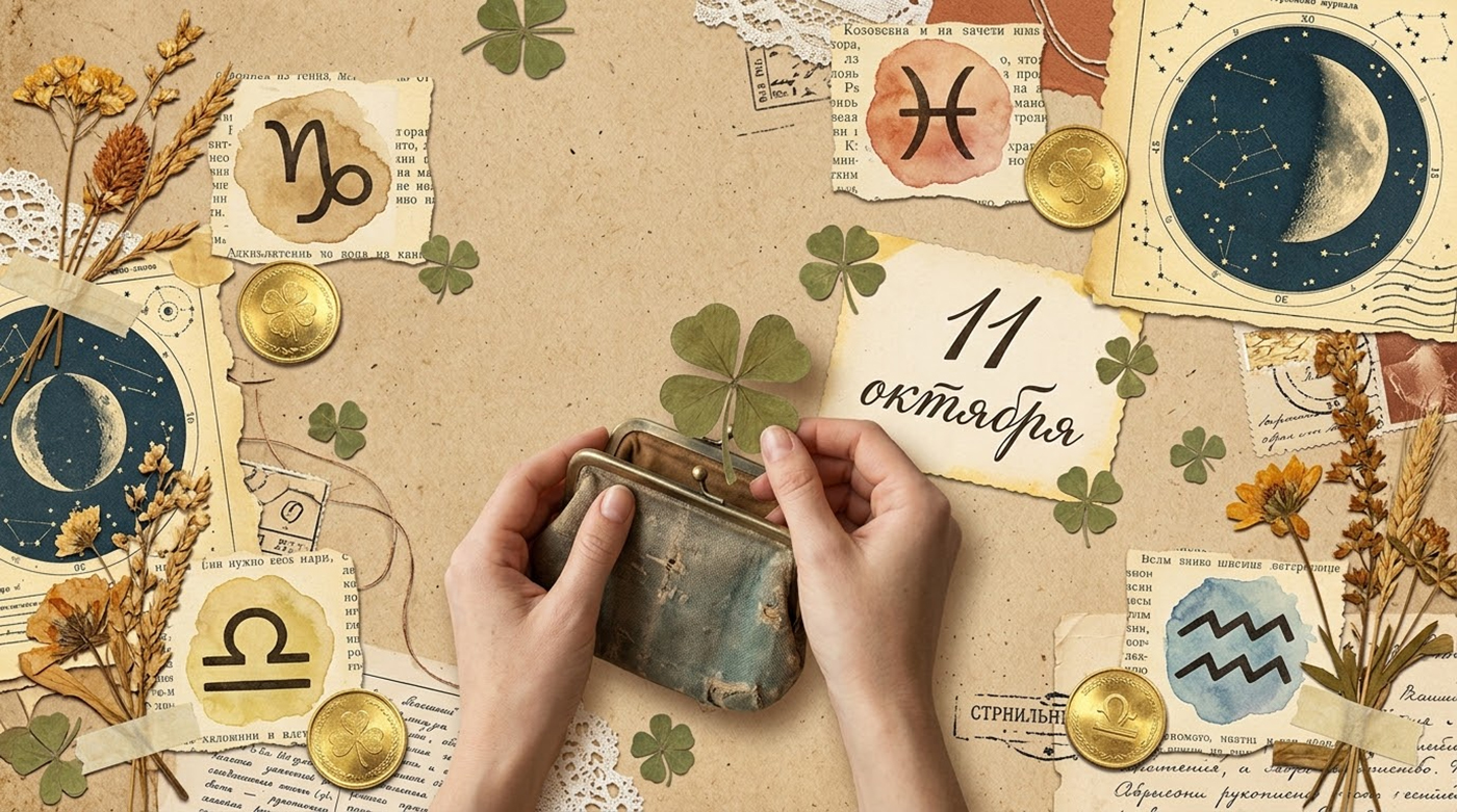 Иллюстрация в стиле скрап-букинга для гороскопа удачи на 11 октября