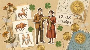 Иллюстрация в стиле скрап-букинга для гороскопа удачи на неделю 12–18 октября