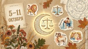 Иллюстрация в стиле скрап-букинга для статьи о лучших гороскопах недели с 5 по 11 октября
