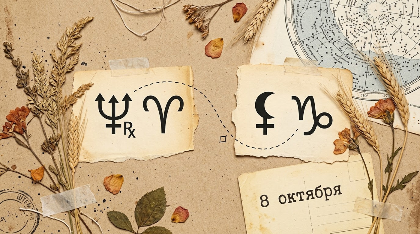 Иллюстрация в стиле скрап-букинга для гороскопа на 8 октября