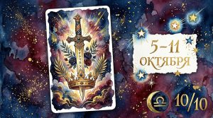 Таро-гороскоп на неделю с 5 по 11 октября: прорыв, ясность и новые начала Иллюстрация в стиле насыщенной акварели для недельного таро-гороскопа с 5 по 11 октября
